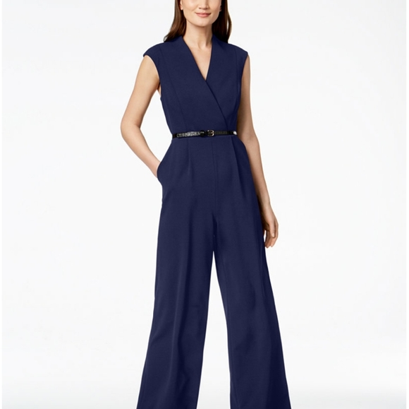 Calvin Klein Pants - Calvin Klein Belted Cap-Sleeve Jumpsuit